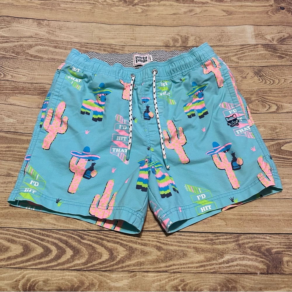 Party Pants Men's 'I'D HIT THAT' Pinata and Cactus Print Swim Trunks Size S